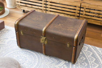家づくりのきっかけになったアンティークの“箱”。150年前のイギリス製。「アンティークならではの使い込まれた雰囲気に魅かれます」（ご主人）